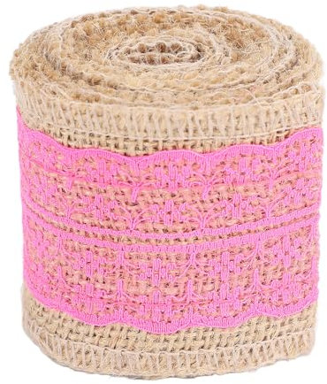 Jurlap Lace Ribbon, Dekorative 5 Rollen Elegantes Vielseitiges Jute -Band für Kunsthandwerk (Rosenrot)