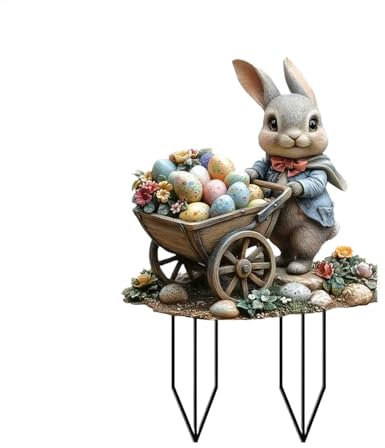 4er Set Osterhasen Gartenstecker Osterdeko Outdoor 2D Gartenschild Acryl Ostern Werbeschilder Osterdekoration Osterschild Für Gartendeko Draußen Wetterfest, Frühlingsdeko Gartenstecker Für Garten