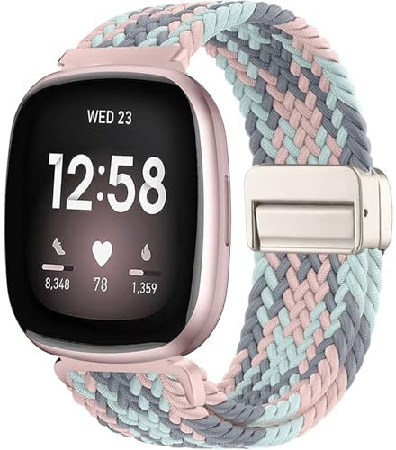 Issinlky Bracelet tressé nylon pour Fitbit Versa 3/Versa 4, bracelet élastique pour Fitbit Sense 2/Sense Smartwatch