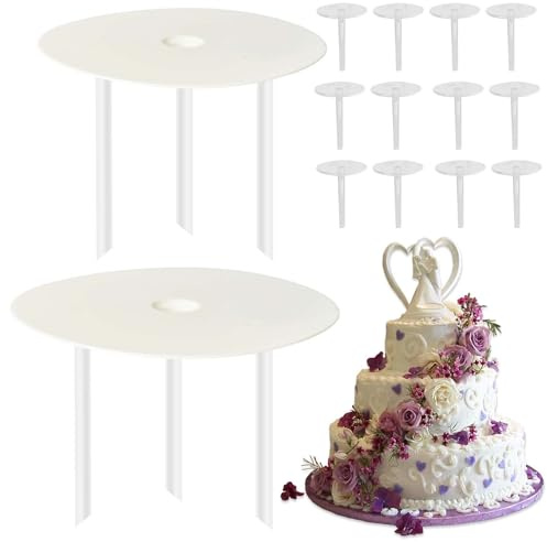 Alzata per torta, set di 2 piatti per torte con 6 tasselli in plastica, supporto per torte per matrimoni e feste di compleanno (trasparente, 16/20 cm)