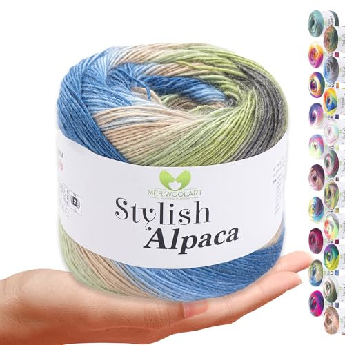 Stylish Alpaca Garn – Weiches Alpakawolle Strickgarn – 150g (525m) feines DK Wolle zum Stricken & Häkeln – Ideal für Pullover, Schals, Tuch, Babykleidung – Premium Multicolor Farbverlauf 7712