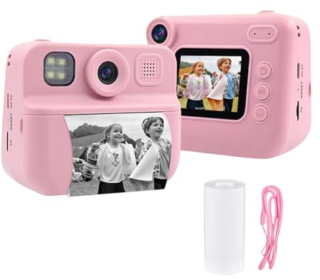 Andoer Cámara instantánea para niños, cámara digital para niños con papel impreso, pantalla de 2,0 pulgadas Cámara de viaje para niños y niñas de 3 a 14 años (rosa)