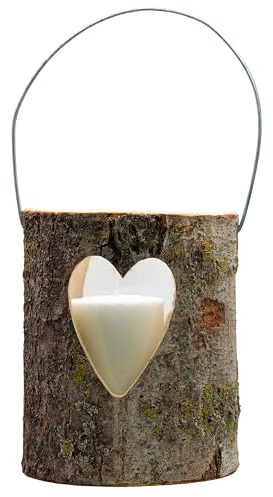 Holz Windlicht mit Herz Motiv - Kleine Holzlaterne 16x18 cm - Deko Laterne inkl. Glas & Kerze - Rustikaler Kerzenhalter für stimmungsvolle Tischdeko & Geschenk Windlichter - Tischlaterne