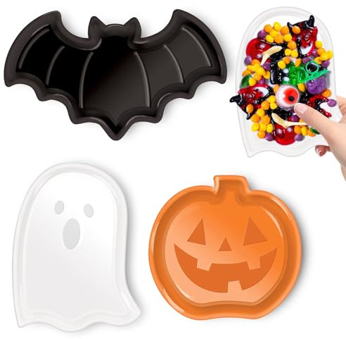 MACULPER 3 Stück Halloween Süßigkeiten Schale kürbis teller Ghosts Fledermaus Snackschale Halloween Tischdeko Schüssel süßigenschale für Süßigkeiten, Snacks,Obst, Kekse