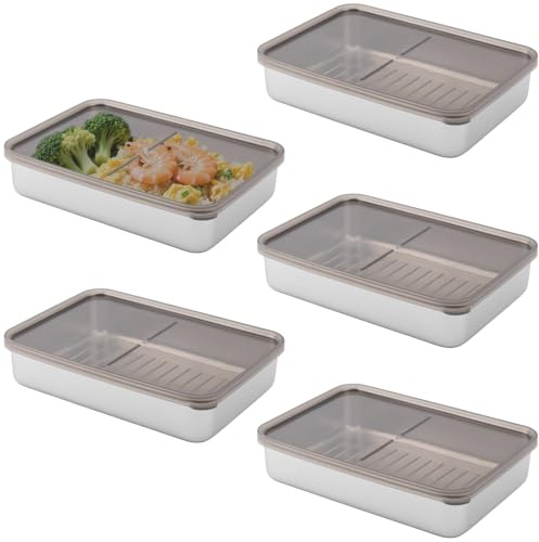 CHUIFAI 5 Stück 800ml Edelstahl Aufschnittboxen für Kühlschrank, 20x14,5x4,5cm Wurst Aufbewahrung Kühlschrank, Stapelbare Gefrierschrank Boxen Organizer Aufschnittbox mit Deckel für Käse