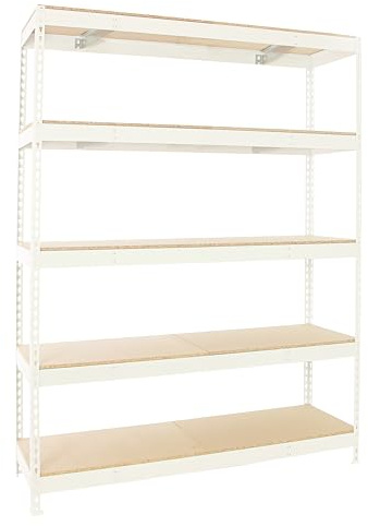 PROREGAL Schwerlastregal Wood Beast Five | HxBxT 200x240x90cm | Fachlast 400kg | Weiß Standregal Werkstattregal Lagerregal Kellerregal