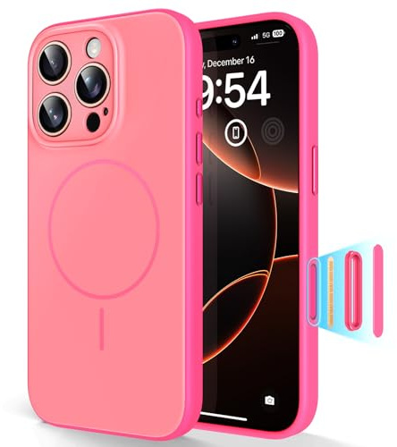 TAURI Magnetica Cover per iPhone 16 Pro con Controllo Della Fotocamera [Compatibile con MagSafe], Protezione Completa della Fotocamera,Design Anti-Colore, TPU Morbido al Tatto - Fucsia