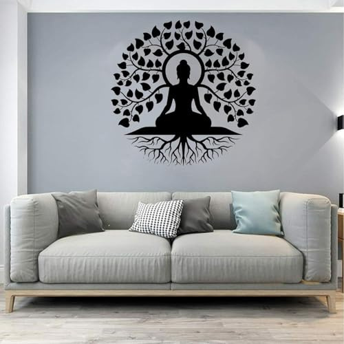 FUELIX Baum des Lebens Wanddeko, Buddha Figur Groß, Baum des Lebens Buddha Metall Wandkunst, Buddha Mandala Meditation Yoga Zen-Raumdekoration, Lebensbaum Wanddeko Wanddeko Metall 60cm