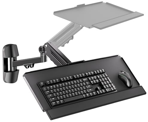 Wandhalterung Tastaturablage Halterung, Pneumatik 12kg 654x242mm | Schwenkbar & höhenverstellbar, große Ablage 654x242mm, Schwarz, für Homeoffice & Gaming, einfache Montage