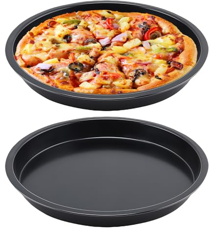 TOATELU 2 teglie per pizza: teglia per pizza Ø 28 cm, in acciaio inox rotondo con rivestimento antiaderente, per pizza, torte di fiamma, durevole e facile da pulire, colore nero