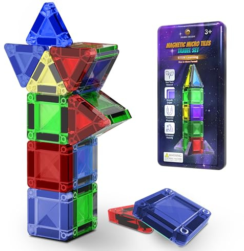 Micro Magnetic Tiles Building Blocks Toy - STEM Educational Travel Size Magnetics Blocks for Kids, Preschool Sensory Montessori Magnetic Toys for Boys & Girls 3+ Years Old 18PCS - Multicolour