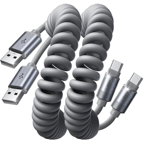 LISEN Coiled USB C Charger Cable (2 Pack1.2M) Car USB to USB C Cable | for iPhone 17/16/15 Pro Max, Samsung Galaxy S25/S24/S23 A15/A14, Google Pixel 9/8, PS5, Kindle