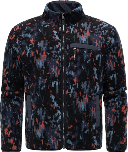 Ragwear Herren Plüschjacke Tawon Print mit Allover-Muster und Brusttasche | Länge: hüftlang | Wärmegrad 1 von 3 – ungefüttert | wärmendes Teddyfleece | hoher Stehkragen