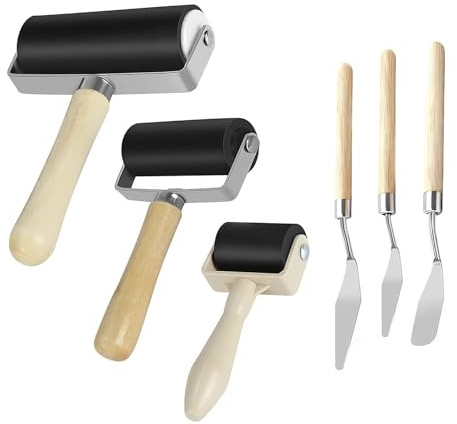 6 Pcs Brayer Roller for Crafts, 3 Sizes of Rubber Brayer Rollers | With 3 Different Scraper for Printmaking Brayer Tool Paint Brush Ink Applicator Art Craft Oil Painting Tool