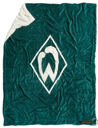 Werder Bremen SV GOTS Decke Raute, 100% Bio-Baumwolle, Fischgrätmuster in Grün-Weiß mit Werder-Raute – Offizieller Fanartikel