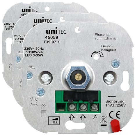 UNITEC 45059 Phasenanschnittdimmer für LED-Beleuchtung für die Schaltserien von UNITEC, Busch-Jäger sowie Jung und Gira, Weiß, 5.50 x 7.50 x 7.50 cm (Packung mit 3)