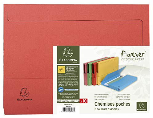 Exacompta - Ref 46970E - Forever Collection - Document Wallets (Pack of 10) - 240 x 320mm in Size, Suitable for A4 Documents, 290gsm Premium Pressboard - Assorted Colours