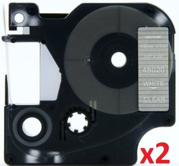 Cartridges Kingdom 2 Schriftband Kassetten kompatibel für Dymo D1 45020 12mm x 7m weiss auf transparent