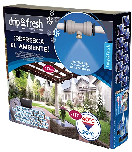 Drip&Fresh C5115N - Kit de Nebulización para Climatizar tu Patio o Terraza - 8 Puntos de Frescor, 10 m de Largo, Multicolor
