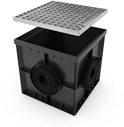 Vodaland - 16x16 Inch Catch Basin. PPE Plastic with Galvanized Stamped Steel Grate and Sediment Basket Included.