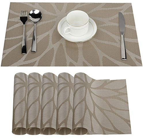 Fontic 6er Set Platzsets 30x45cm Platzdeckchen Rutschfest Abwaschbar Tischmatten PVC Abgrifffeste Hitzebeständig Tischsets, Platz-Matten für küche