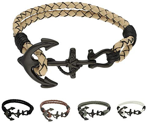 Treuheld® | ANKER ARMBAND - Freundschaftsarmband | Lederarmband/Nylonarmband (vegan) wählbar | 19,5 oder 21,5 cm Länge | für DAMEN & HERREN | in SCHWARZ, BRAUN, GRÜN, WEIß | mit EDELSTAHL-ANKER