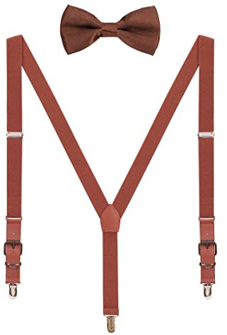 WANYING Hosenträger Fliege Sets für Herren Jugendlichen Y Form 3 Anti-Rost Clips Hosenträger Elastisch Verstellbar Classic Schick Gentleman - Braun