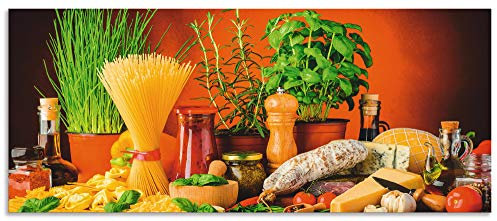 ARTland Spritzschutz Küchenrückwand aus Alu für Küche Herd Spüle 120x50 cm (BxH) mit Motiv Essen Lebensmittel Gemüse Kunst Mediterran Italienisch Bunt S7SM