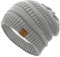 Durio Mütze Damen Winter Strickmütze Grobstrick Warme Beanie mit Innenfutter Hell Grau