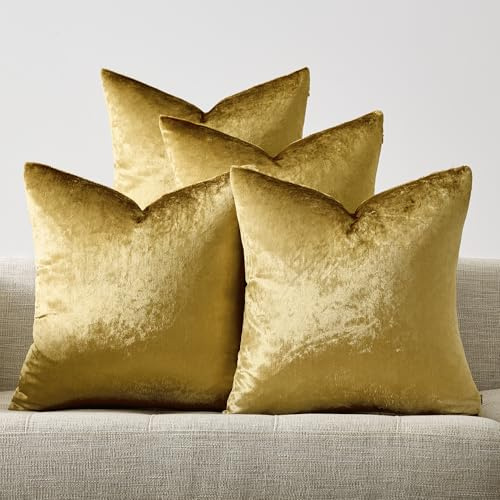 GIGIZAZA Funda de cojín Decorativa de Terciopelo Brillante, Gris Plateado, 18 x 18 Pulgadas (45 x 45 cm), 4 Unidades Doradas