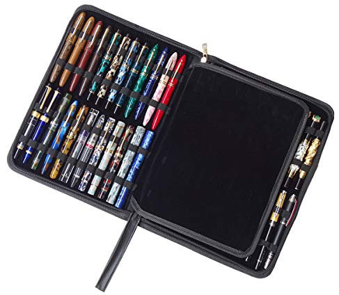 erofa 48 Füllfederhalter-Etui, PU-Leder, Rollerball-Display-Halter, Tasche, große Kapazität für Ihre Sammlung – Schwarz