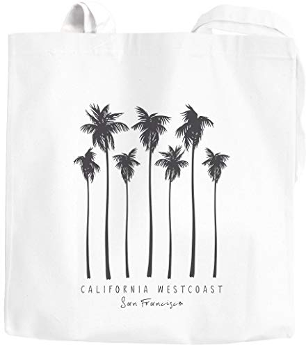 Autiga® Jutebeutel Palmen California Westcoast Palms Summer Baumwolltasche Stoffbeutel weiß 2 lange Henkel