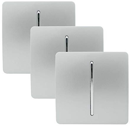 Trendi 1 Gang 2 Way Artistic Modern Glossy 10 Amp Rocker Tactile Light Switch Silver (3 Pack)