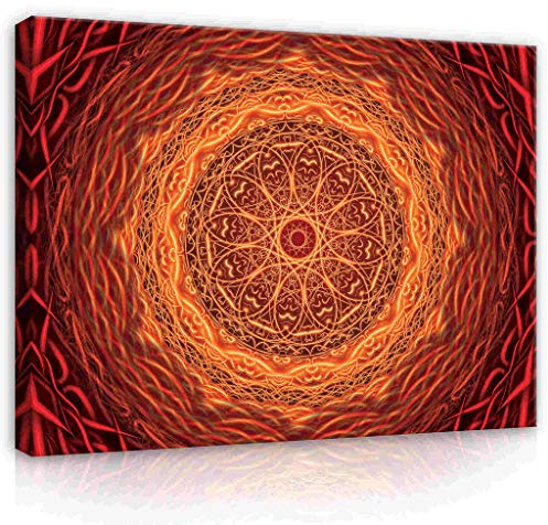 Forwall Leinwandbild Bilder Mandala Orient - Rot 80cm x 60cm - Kunstdruck modern Wandbilder XXL Wanddekoration Design Wand Bild 2417O6