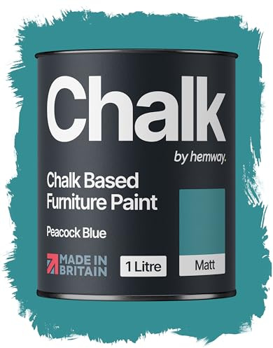 Hemway Chalk Based Furniture Paint, Peacock Blue 1L, Matt Finish | Shabby Chic, Chalk Paint Furniture & Walls, Quick Dry & 1 Coat