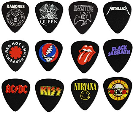 12 x Classic Albums Gitarrenplektren Set Gitarrenplektren für Gitarristen Doppelseitiger Druck in Plektrumdose (Set 3)