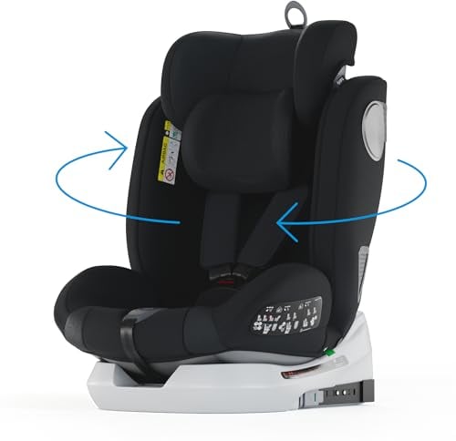 Babify Onboard Silla de Coche Isofix para Bebés y Niños, 0 Meses - 12 Años, Apta Desde 40-150 cm, Ajustable 360º, Asiento Portátil y Seguro i-Size ECE R129 - Black edition