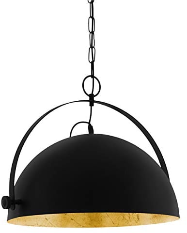 EGLO Pendelleuchte Covaleda 1, 1 flammige Hängelampe Industrial, Vintage, Retro, Hängeleuchte aus Stahl in Schwarz, Gold, Esstischlampe, Wohnzimmerlampe hängend mit E27 Fassung, Ø 45,5 cm