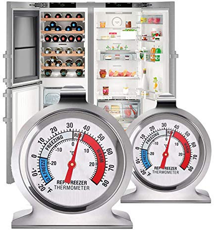 Freezer Refrigerator Thermometers Large Dial Thermometer Classic Fridge with Red Indicator for Cooler Dual-Scale Cooler Hooks or Stands Alone Durable Steel fridge thermometer sensor(2 Pack)
