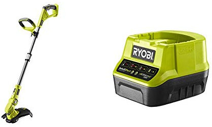 Ryobi OLT1832 18V ONE+ Cordless Grass Trimmer, 25-30cm Path (Zero Tool), 18 V, Hyper Green & RC18120 18V ONE+ Compact Charger