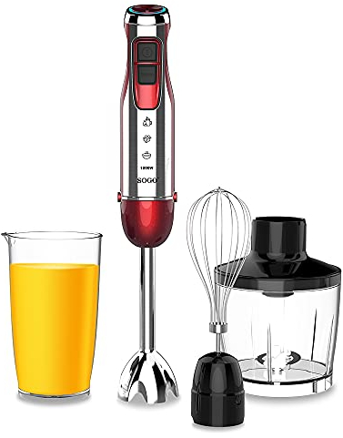 SOGO BAT-SS-14470 BATIDORA DE MANO - INOX - 3 ACCESORIOS - 1000W-ROJO