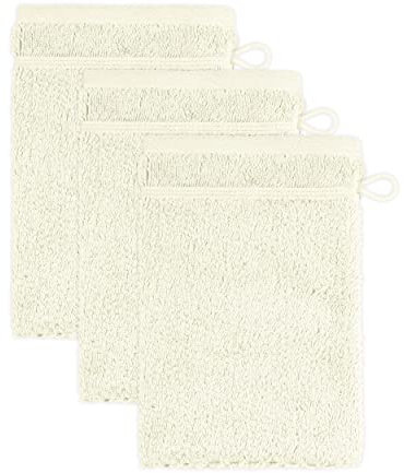 frottana Pearl Waschhandschuh 15 x 20 cm aus 100% Baumwolle, Ivory 3er Set