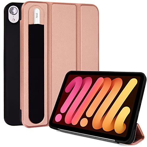 TECHGEAR Funda Smart Ligero para el iPad Mini 6 2021 (6a generación) - Carcasa Delgada con Soporte Plegable y Protección Angular Adicional [Auto-Sueño/Estela] - Oro Rosado