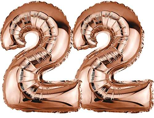 DekoRex Folienballon Rosegold 82cm Geburtstag Jubiläum Hochzeit Deko (Zahl 22)
