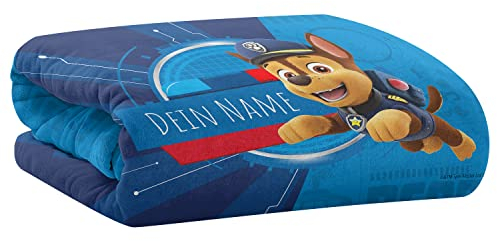 PICANOVA – PAW Patrol Chase Decke mit Name 100x70cm – Personalisierte Kuscheldecke für Kinder – Premiumqualität Fleecedecke 510g/qm – Unschlagbar Weich Und Gemütlich Schmusedecke