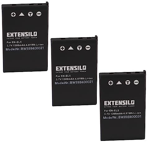 EXTENSILO 3X Batteries Compatible avec Nikon CoolPix P4, P500, P5000, P510, P5100, P530 Appareil Photo, Reflex numérique (1300mAh, 3,7V, Li-ION)