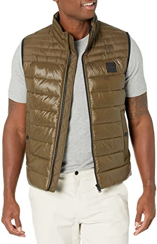 Hugo Boss Men's Lightweight Nylon Patch Logo Puffer Vest, Shiny Green Wood, 46