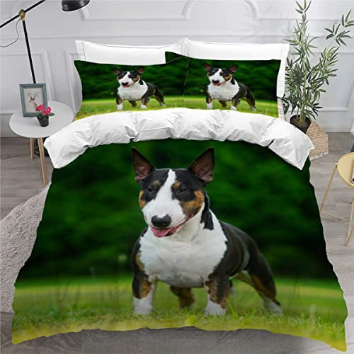 AOYNP Bettwäsche 135x200 Bullterrier Bettbezug Set 3 teilig Weich Microfaser Bettwaren Süß Tier Hund Bettwäsche-Set für Kinder Teenager ReißVerschluss Bettbezug Mit 2 Kissenbezug 80x80cm