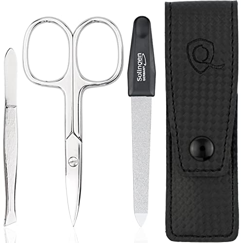 marQus Nagelschere und Pinzetten Set 3 teilig - mit Feile aus Solingen, das praktische Nagelpflegeset für alle Fälle und Taschen, Reise Maniküre Nageletui Trendfarbe: Carbon