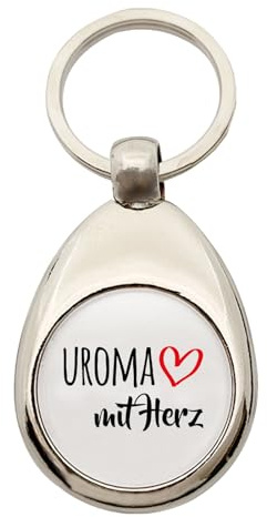 Huuraa Schlüsselanhänger Uroma mit Herz Geschenk | Einkaufswagenchip Geschenkidee Motiv Anhänger für Frauen und Männer